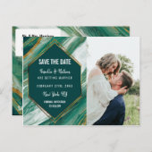 Smaragdgoldabstrakter Achat-Marmor Save the Date Ankündigungspostkarte (Vorne/Hinten)