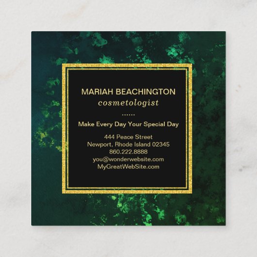 *~* SMARAGDgrün-abstraktes SCHWARZES Quadratische Visitenkarte (Rückseite)