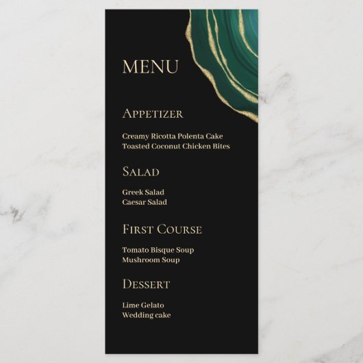 Smaragdgrün agdschwarz menükarte (Vorderseite)