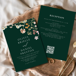 Smaragdgrün All in One QR-Code Hochzeit Einladung