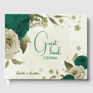 Smaragdgrün-beige-Blume Hochzeit Gästebuch