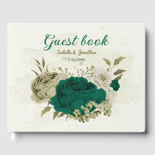Smaragdgrün-beige-Blume Hochzeit Gästebuch