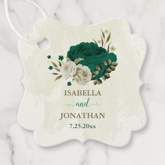 Smaragdgrün-beige-Blume Hochzeit Geschenkanhänger (Vorderseite)