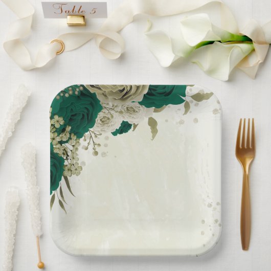Smaragdgrün-beige-Blume Hochzeit Pappteller (Hochzeit)