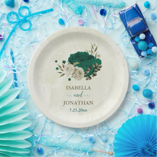 Smaragdgrün-beige-Blume Hochzeit Pappteller (Party)