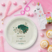 Smaragdgrün-beige-Blume Hochzeit Pappteller (Party)