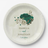 Smaragdgrün-beige-Blume Hochzeit Pappteller (Vorderseite)