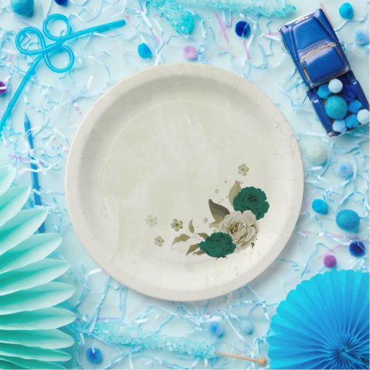 Smaragdgrün-beige-Blume Hochzeit Pappteller (Party)