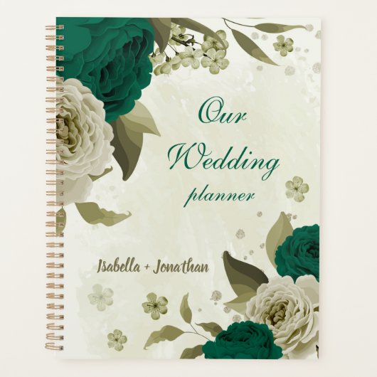 Smaragdgrün-beige-Blume Hochzeit Planer (Vorderseite)
