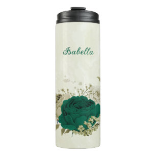 Smaragdgrün-beige-Blume Hochzeit Thermosbecher