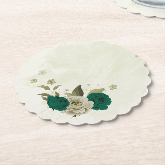 Smaragdgrün-beige-Blume Hochzeit Untersetzer (angewinkelt)