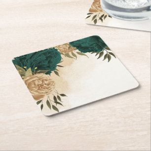 Smaragdgrün beige gold botanische Hochzeit Rechteckiger Pappuntersetzer