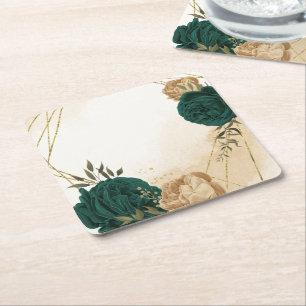 Smaragdgrün beige gold botanische Hochzeit Rechteckiger Pappuntersetzer