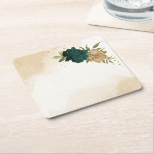Smaragdgrün beige gold botanische Hochzeit Rechteckiger Pappuntersetzer
