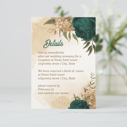 Smaragdgrün-beige-goldgelb Begleitkarte (Stehend Vorderseite)