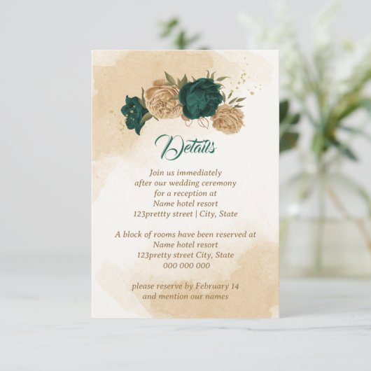 Smaragdgrün-beige-goldgelb Begleitkarte (Stehend Vorderseite)