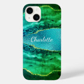 Smaragdgrün-blaue Agarate-Marmornamenskript Case-Mate iPhone Hülle (Rückseite)
