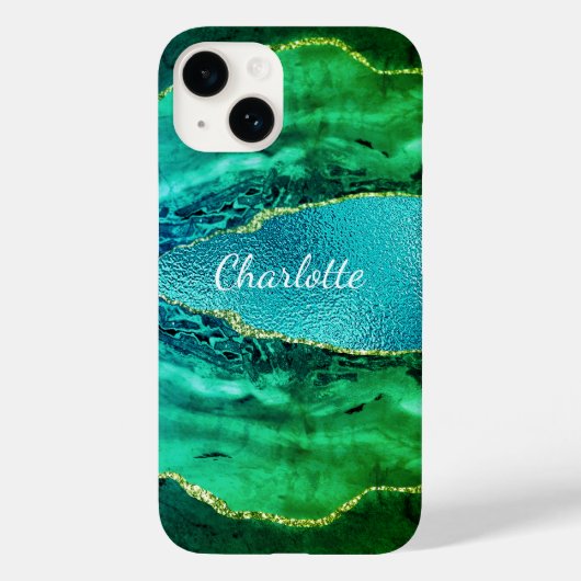 Smaragdgrün-blaue Agarate-Marmornamenskript Case-Mate iPhone Hülle (Rückseite)