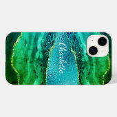 Smaragdgrün-blaue Agarate-Marmornamenskript Case-Mate iPhone Hülle (Rückseite (Horizontal))