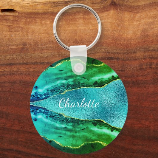 Smaragdgrün-blaue Agarate-Marmornamenskript Schlüsselanhänger (Vorderseite)