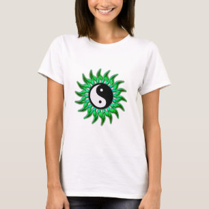 Smaragdgrün, das Yin Yang Sun flammt T-Shirt