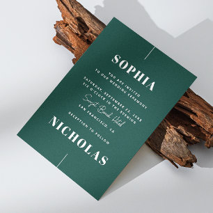 Smaragdgrün Elegant minimalistische Hochzeit QR Co Einladung