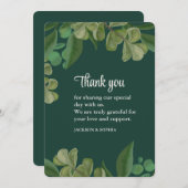 Smaragdgrün Elegante rustikale Blätter üppig Dankeskarte (Vorne/Hinten)