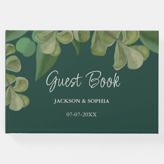 Smaragdgrün Elegante rustikale Blätter üppig Gästebuch (Vorderseite)