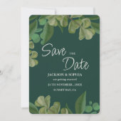Smaragdgrün Elegante rustikale Blätter üppig Save The Date (Vorderseite)