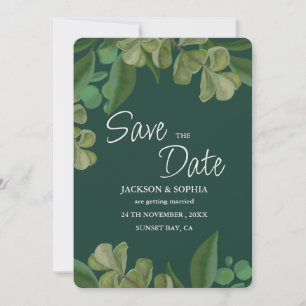 Smaragdgrün Elegante rustikale Blätter üppig Save The Date