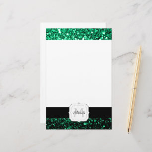 Smaragdgrün falscher Glitter funkelt Monogramm Briefpapier