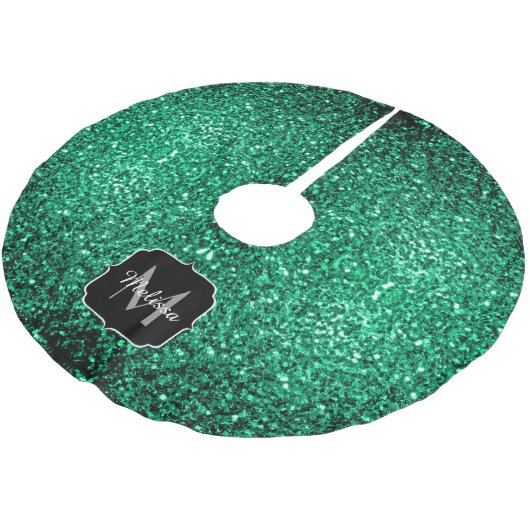 Smaragdgrün falscher Glitter funkelt Monogramm Polyester Weihnachtsbaumdecke (Schrägansicht)