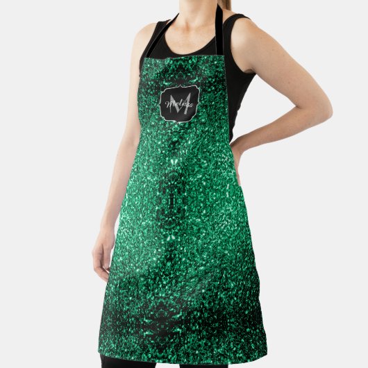 Smaragdgrün falscher Glitter funkelt Monogramm Schürze (InSitu)