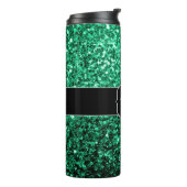 Smaragdgrün falscher Glitter funkelt Monogramm Thermosbecher (Nach links gedreht)