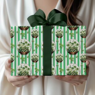 Smaragdgrün gestreifte süße Kleeblatt St. Patrick Geschenkpapier