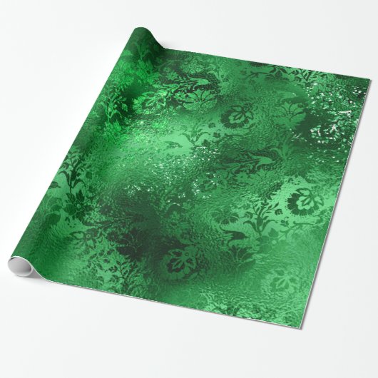 Smaragdgrün Glam Damastmuster Geschenkpapier (Ungerollt)