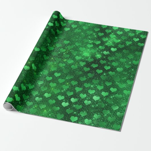 Smaragdgrün Glam Hearts Muster Geschenkpapier (Ungerollt)