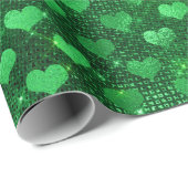 Smaragdgrün Glam Hearts Muster Geschenkpapier (Rolleneckpunkt)