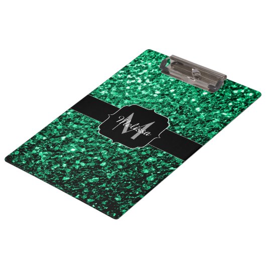 Smaragdgrün glänzender falscher Glitter Klemmbrett (Schrägansicht)