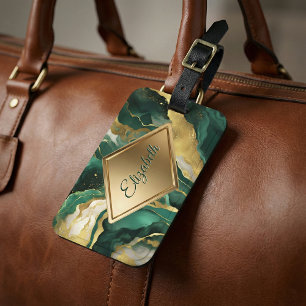 Smaragdgrün Gold Achat Marmor Glam Luxus Gepäckanhänger