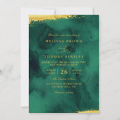 Smaragdgrün Gold Aquarell QR-Code Hochzeit Einladung (Vorderseite)