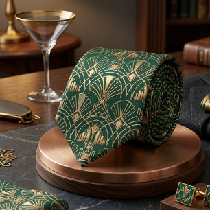 Smaragdgrün Gold Art Deco Gatsby Geometrisch Krawatte