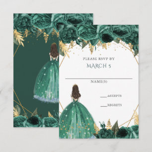 Smaragdgrün Gold Blumen Prinzessin Quinceanera RSVP Karte