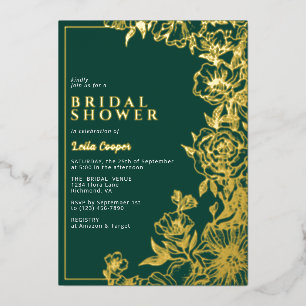 Smaragdgrün + Gold Elegante Garten-Hochzeitsdusche Folieneinladung