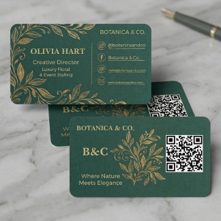 Smaragdgrün & Gold Floral Luxus Eleganz Visitenkarte