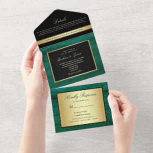 Smaragdgrün Gold Foto Hochzeit All In One Einladung