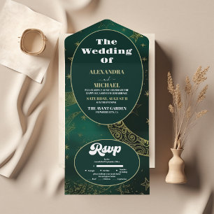 Smaragdgrün Gold Himmlische Hochzeit All In One Einladung