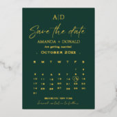 Smaragdgrün & Gold-Kalender Hochzeit Sichern Sie d Folieneinladung (Vorderseite)