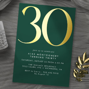 Smaragdgrün & Gold Moderne 30. Geburtstagsfeier Folieneinladung