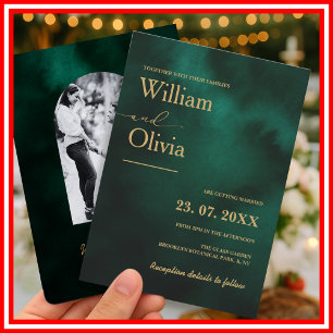 Smaragdgrün & Gold Moderne Elegante FOTO Hochzeit Einladung